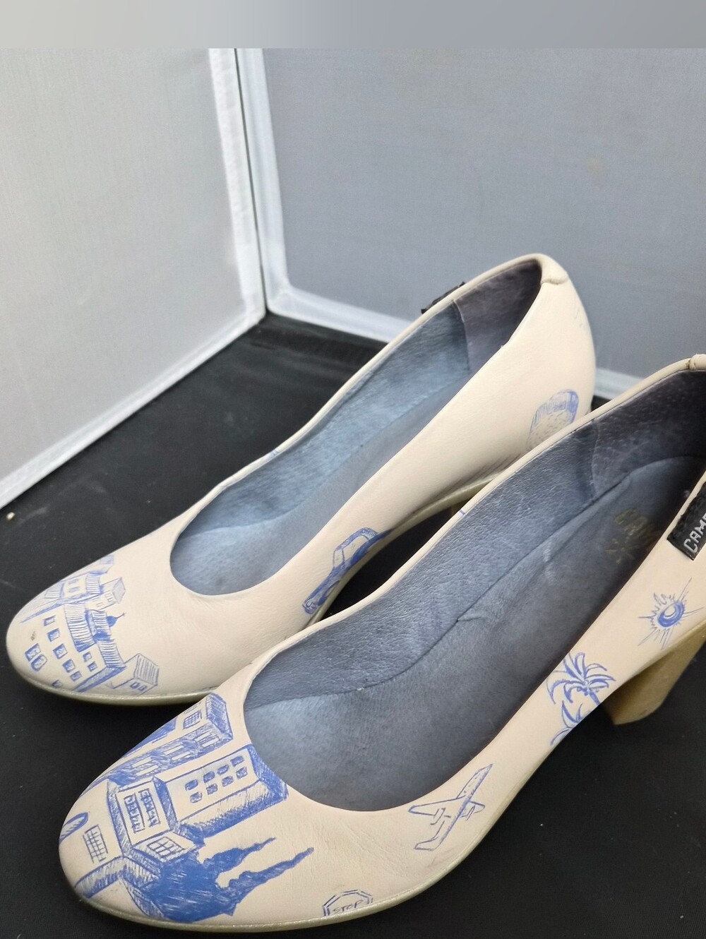Camper Twins Architectural City Tractor Leather Block Heels Size 36